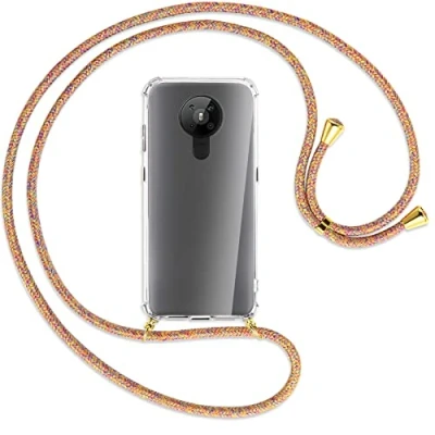 Abbildung von mtb more energy® Handykette kompatibel mit Nokia 5.3 (6.55&#039;&#039;) Rainbow/Gold Smartphone Hülle zum Umhängen Anti Shock Full TPU Case
