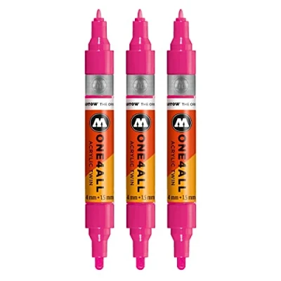Abbildung von Molotow One4All Acrylic Twin Marker (Strichstärke 1,5 mm und 4 mm, hochdeckend permanent) 3 Stück Farbe 217 neon pink floureszierend