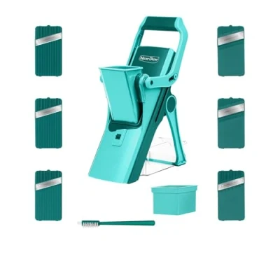 Abbildung von Genius Gemüsehobel Nicer Dicer Mando Gemüseschneider 12 tlg., Mandoline verstellbar, (mit Aufbewahrungsbox 6 Einsätze, Kartoffelschneider Zwiebelschneider), Vegetable Slicer Chopper für Scheiben Julienne mit Reininung Pinsel
