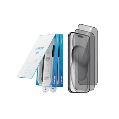 Abbildung von Anker Privacy Displayschutzfolie für iPhone 15 Plus (2er Pack), 17cm gehärtete Glasfolie mit schneller und einfacher Installation, 8K Ultra HD, 9H Härte, kratz stoßfest, 12 Monate Garantie
