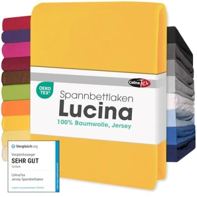 Abbildung von CelinaTex Jersey Spannbettlaken Lucina Doppelpack 140x200 160x200cm mais gelb 100% Baumwolle gekämmt bis 26cm Matratzenhöhe Spannbettbezug, Leintuch, Bettlaken, elastisch, Strech, Oeko Tex