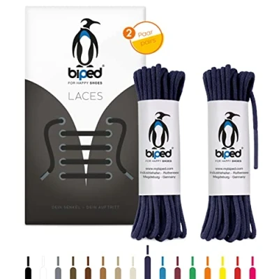 Abbildung von biped LACES 2 Paar runde Schnürsenkel aus Baumwolle ø mm dünn Premium Rundsenkel für Lederschuhe und Stiefel reißfest waschbar made in EU z2900(marineblau,160 cm)