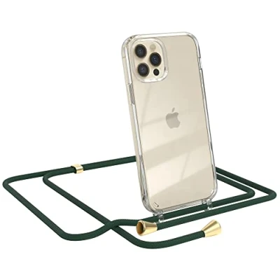 Abbildung von EAZY CASE Handykette kompatibel mit iPhone 12/12 Pro Handyhülle Umhängeband, Handykordel Schutzhülle, Silikonhülle, Hülle Band, Stylische Kette für Smartphone, Grün