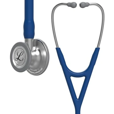 Abbildung von 3M Littmann Cardiology IV Stethoskop für die Diagnose, Bruststück in Standardausführung, marineblauer Schlauch, Schlauchanschluss und Ohrbügel aus Edelstahl, 69 cm, 6154