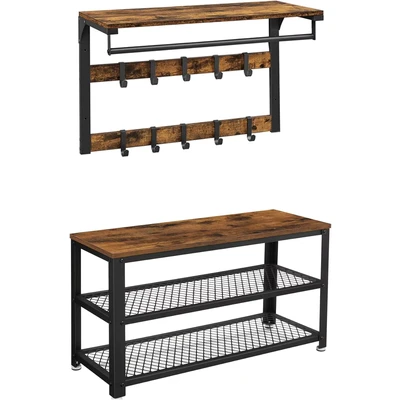 Abbildung von VASAGLE Garderoben Set, 2 mit Wandgarderobe, Schuhbank