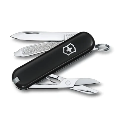 Abbildung von Victorinox Schweizer Taschenmesser, Klein, Classic SD, Multitool, Swiss Army Knife, Geschenk, 7 Funktionen, Klinge, Nagelfeile, Schwarz