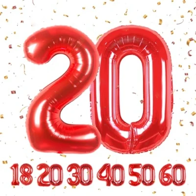 Abbildung von 20 Geburtstag Deko zahlen luftballon jahre Folienballon Rot für 20. Geburtstagsdeko Männer Frauen Ballon Zahl zum fliegt mit Helium 20.Geburtstagsparty 40&quot; 101cm
