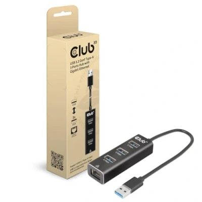 Abbildung von Club 3D CSV 1430A USB 3.2 Gen1 Typ A, 3 Ports Hub mit Gigabit Ethernet