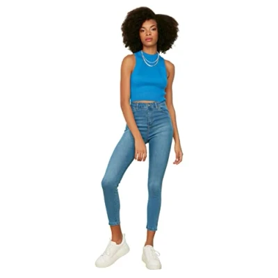 Abbildung von Trendyol Damen Skinny met hoge taille Jeans, Blau, 34 EU