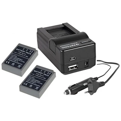 Abbildung von 3in1 SET für die Olympus OM D E M10 Mark II 2 Premium Akku BLS 5 und 50 (1100mAh) + 4in1 Ladegerät (für USB, microUSB, 220V Auto)