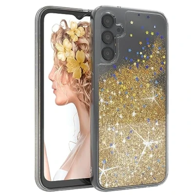 Abbildung von EAZY Case Slim kompatibel mit Samsung Galaxy A14 5G Kratzfeste,Griff, Flexibles Silikon, Transparentes Vergilbungsresistentes TPU, Fall Airbag, Stoßdämpfung Abdeckung in Glitzer Gold