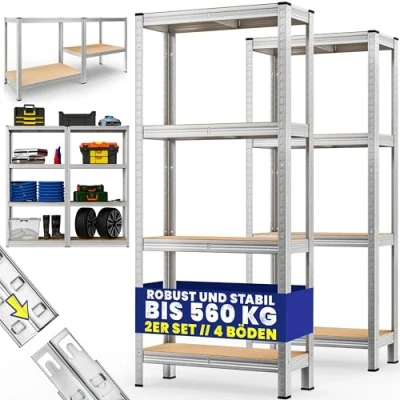 Abbildung von Monzana® 2X Schwerlastregal 170x75x30cm 280kg 4 MDF Platten Regal Lagerregal Kellerregal Steckregal Werkstattregal