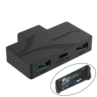Abbildung von SABRENT USB Type C 3 Port Gaming Hub für Steam Deck 5Gbps 3.2, Dual A Ports, PD Ladung, kompaktes Design (HB STDK)