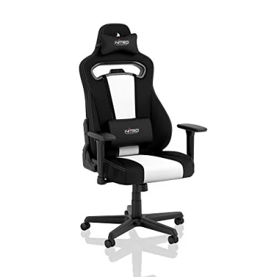 Abbildung von NITRO CONCEPTS E250 Gaming Stuhl Bürostuhl Ergonomisch Schreibtischstuhl Zocker Sessel Drehstuhl mit Rollen Stoffbezug Belastbarkeit 125 Kilogramm Schwarz/Weiß