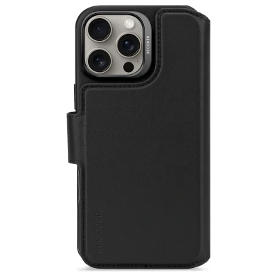 Abbildung von Apple iPhone 16 Pro Max Hülle MagSafe Echtleder Decoded Klapphülle/2 in 1 Case Handyhülle Schwarz