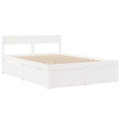 Abbildung von vidaXL Massivholzbett, Holzbett Bett mit Schubladen Kopfteil, Bettgestell Bettrahmen Lattenrost, Doppelbett für Schlafzimmer, Weiß 140x190cm Kiefer