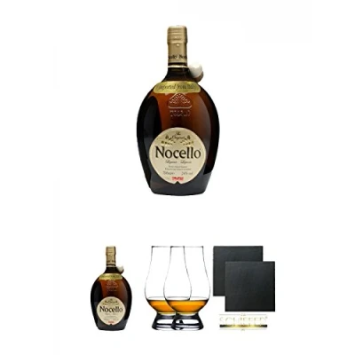 Abbildung von Toschi Nocello Nusslikör 0,7 Liter + The Glencairn Glas Stölzle 2 Stück Schiefer Glasuntersetzer eckig ca. 9,5 cm Ø