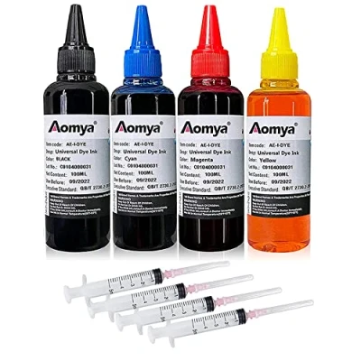 Abbildung von Aomya 400ml Universal Dye Ink in Bottles Refill Kit for HP Canon Epson Brother Lexmark Printers Compatible Cartridges Refillable Cartridge CISS System 4 Color Set with Free Syringes (BK, C, M, Y)