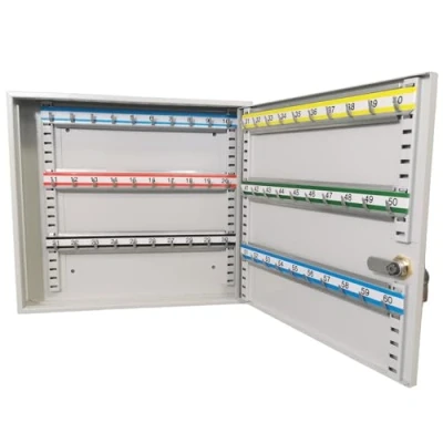 Abbildung von LEOMAR Schlüsselschrank, Schlüsselkasten mit 60 Haken, Schlüsselbox aus Stahlblech, Verstellbaren Hakenleisten, Organizer zur Wandbefestigung, Abschließbar, Montagematerial, 6 x 35 32 cm