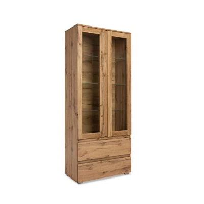 Abbildung von Newfurn Vitrine Vitrinenschrank Natur Holzvitrine II 80x191x 40 cm (BxHxT) [Nikita.fourtyfive] in Dekor Honig Eiche/Dekor Eiche Wohnzimmer Schlafzimmer Esszimmer Flur Diele
