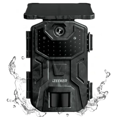 Abbildung von iZEEKER Solar Wildkamera, 2,7K/1520P 30fps 36MP Wildtierkamera mit 940 nm No Glow Infrarot LEDs, Wildkamera Bewegungsmelder Nachtsicht, IP66 Wasserdicht für Wildtierbeobachtung &amp; Heim Sicherheit