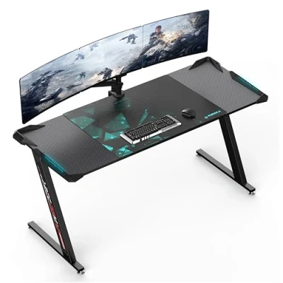 Abbildung von Eureka Ergonomic Gaming Tisch 153 x 60 cm Groß Schreib mit LED Beleuchtung Gamer PC Desktop auf Kohlefaser Computertisch