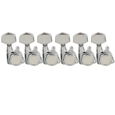 Abbildung von Musiclily Pro 6 in Line Gitarren Locking Mechaniken 18:1 RatioLocking Tuners für Strat Tele Style E Gitarre, Chrom mit Hex Button