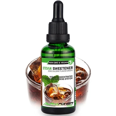 Abbildung von ALPHAPOWER FOOD Stevia, zuckerfreie flavour Drops COLA 100% natürliches liquid Aroma + Zuckerersatz für Wasser, Müsli, Süßspeisen, Smoothies
