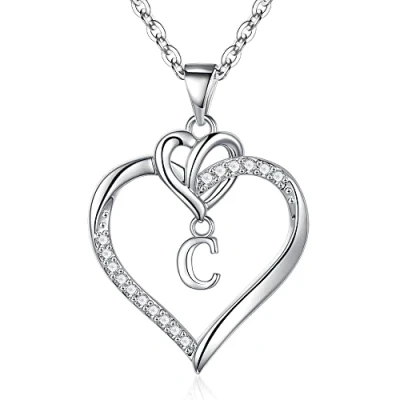 Abbildung von TINGN Kette Damen Silber mit Buchstaben, 14K Vergoldet Buchstabenkette CZ Herz Anhänger Intiale C Halskette Herzkette für Frauen Mädchen Schmuck Geschenke Freundin Teenager