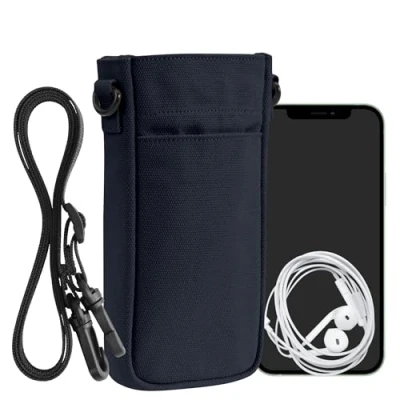 Abbildung von kwmobile Handytasche für Smartphones XXL 7&quot; Canvas Handy Hülle mit Band Tasche Handykette 16,5 x 10 cm Innenmaße Dunkelblau