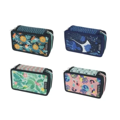 Abbildung von Herlitz® Schulmäppchen 3 Fach ohne Zubehör Reißverschluss Tasche Etui Stiftehalter Organizer Federn Buntstifte Robust Kinder Jugendliche , multicoloured,