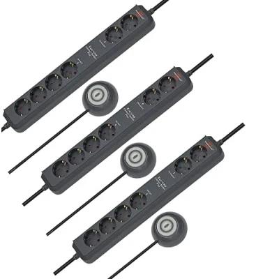 Abbildung von Brennenstuhl Eco Line Comfort Switch Plus, Steckdosenleiste 6 Fach (2 permanente, 4 schaltbare Steckdosen, beleuchteter Fußschalter) Farbe: anthrazit (Anthrazit, 3 Stück)