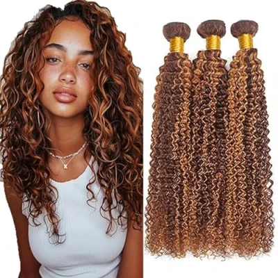 Abbildung von Tuheerst 3 Bundles Broown Human Hair Curly Wave Tessitura Extension Capelli Umani Brasiliani Brown Naturali Double Weft 100% Remy 26 Pollice