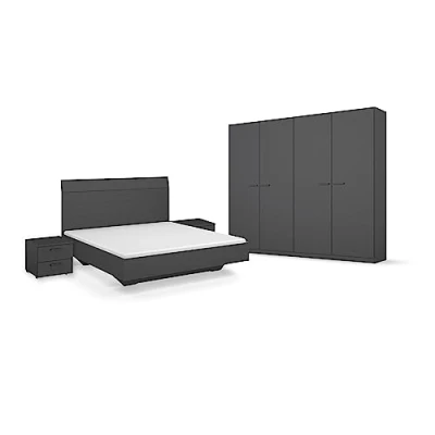 Abbildung von Rauch Möbel Florenz Schlafzimmer, Graumetallic, bestehend aus Bett mit Liegefläche 160x200 cm inklusive 2 Nachttische und Drehtürenschrank BxHxT 226x210x54