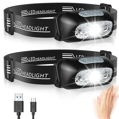 Abbildung von Glangeh Kopflampe LED Wiederaufladbar, Angelbeleuchtung mit Bewegungssensor &amp; 5 Lichtmodi, IPX6 Wasserdicht, 1200 mAh Akku Beleuchtung für Joggen Laufen Campen Angeln Wandern Handwerker