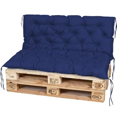 Abbildung von TexDeko® Garden Palettenauflage 120x60cm mit Rückenlehne wasserabweisend UV beständig Premium Sitzkissen gesteppt für Europaletten Palettenkissen Palettenpolster (Dunkelblau)