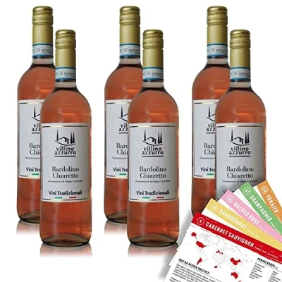 Abbildung von Villino Azzurro Bardolino Chiaretto, trocken, sortenreines Weinpaket + VINOX Winecards (6x0,75l)