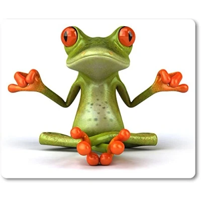 Abbildung von Merchandise for Fans Mauspad/Mouse Pad aus Textil mit Rückseite Kautschuk rutschfest für alle Maustypen Motiv: 3D Comic Frosch beim Yoga/Meditation [ 01 ]