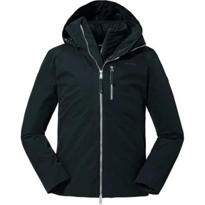 Abbildung von Schöffel Herren 3in1 Jacket Krakau M, wind und wasserdichte Winterjacke aus 4 Wege Stretch mit abnehmbarer Kapuze, separat verwendbarer Steppjacke, black, 50