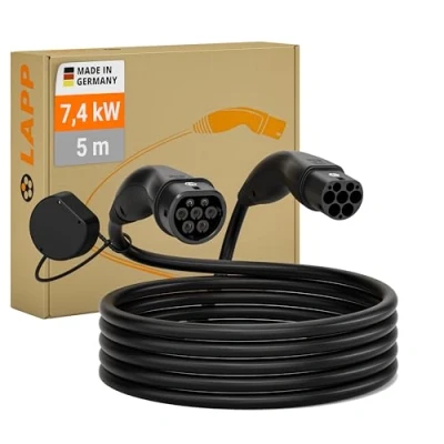Abbildung von Lapp Mobility Typ 2 Ladekabel 7,4 KW/Glatt / 32 A 1 Phasig/E Auto Ladekabel/Mode 3 5m, Schwarz