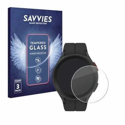 Abbildung von Savvies Panzer Schutz Glas für Samsung Galaxy Watch 5 Pro (3 Stück) 9H Hartglas, Anti Fingerprint, Displayschutz