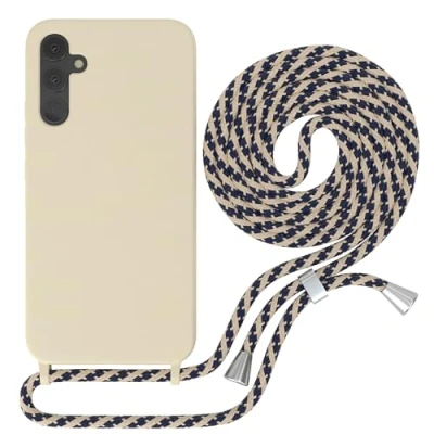 Abbildung von EAZY CASE Handykette austauschbares Band kompatibel mit Samsung Galaxy S22 5G Silikon Necklace(abnehmbar),Stoßdämpfung bei Sturz, Taupe Taupe/Blau Camouflage Clip Silber