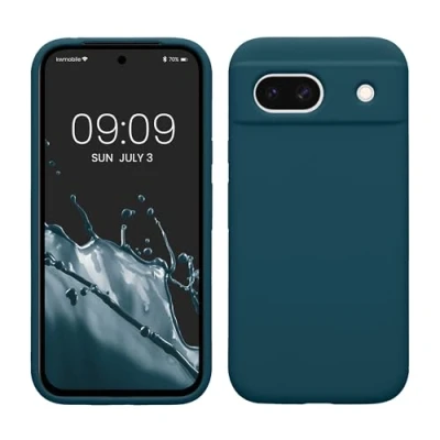 Abbildung von kwmobile Hülle kompatibel mit Google Pixel 8a Silikon Handy Case Handyhülle weiche Oberfläche kabelloses Laden Petrol matt