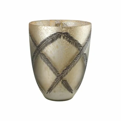 Abbildung von Loberon Windlicht Porcielle, Mundgeblasen, Geschliffene Muster, Milchglas Optik, Große &amp; Hohe Form, Elegantes Design, Kerzenhalter, Dekoration, Glas, antiksilber