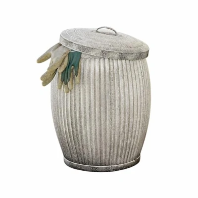 Abbildung von Loberon Abfalleimer Vex, mit schöner Riffelstruktur, handgefertigt, Gartenzubehör, Gartenhelfer, Gartenabfälle, Mülleimer, Eisen, antikweiß