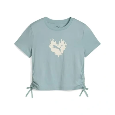 Abbildung von Puma FLAMING LOVE T Shirt Mit Knotendetail Teenager Für Damen Kinder Print Modern Mint Größe: 15 16Y