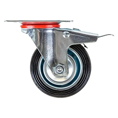 Abbildung von HMF Schwerlastrolle 6790 Transportrollen mit Feststellbremse aus Vollgummi, (4 Stück, Set), Lenkrollen 75 mm, bis 200 kg, schwarz