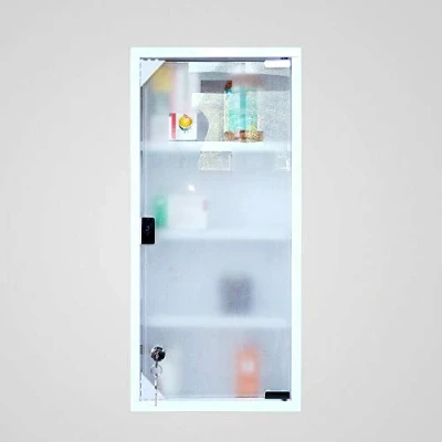 Abbildung von HS Lighting Medizinschrank Metall Medikamentenschrank Arzneischrank Erste Hilfe Schrank, Tip on&#039;&#039; Glastür &amp; Schloss 60ⅹ30ⅹ12cm (Weiß 4 Fächer)