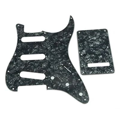 Abbildung von KAISH Schlagbrett im ST/Stratocaster Stil, 11 Löcher, SSS, mit ST Rückplatte, Tremolo Abdeckung für USA/Mexiko Stratocaster/Strat, Black Pearl
