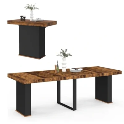 Abbildung von Ausziehbarer Konsolentisch EDEN 10 Personen 235 cm Holz Effekt gealtert und schwarz IDMarket